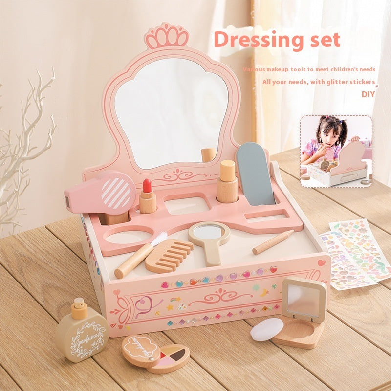 Girl Princess Play House Makeup Toys Small Dressing Table Wooden Children's Pink Mirror - Bellarte Enchanté Girl Princess Play House Makeup Toys Small Dressing Table Wooden Children's Pink Mirror